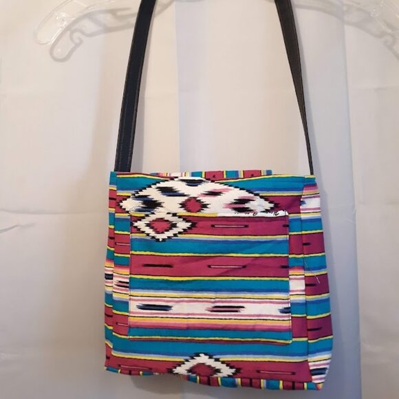 New Southwestern Aztec Shoulder bag purse Sarape stripe Western Turquoise Magent - Picture 7 of 10